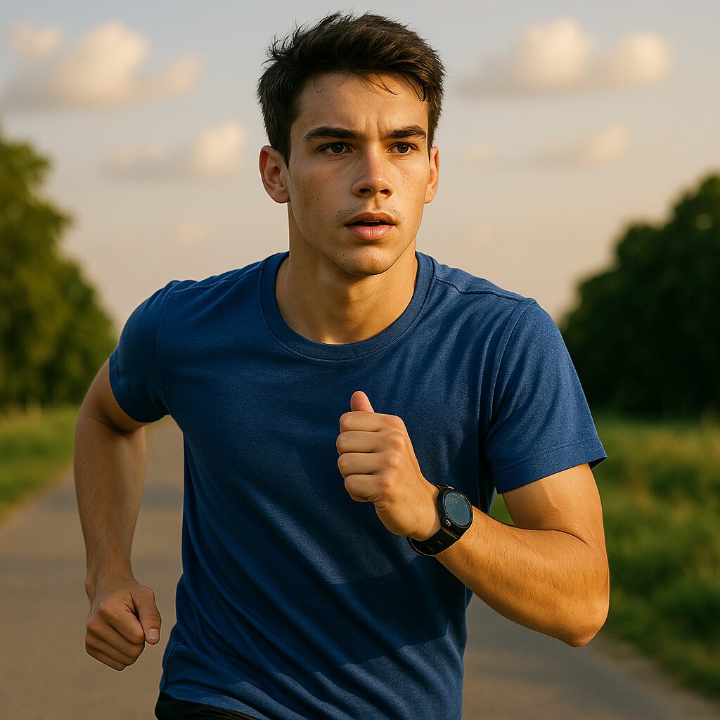Tシャツで走っている男性