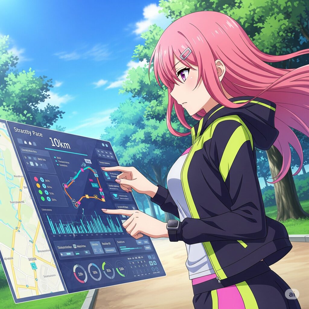 １０kmレースのペース配分を考えている女性