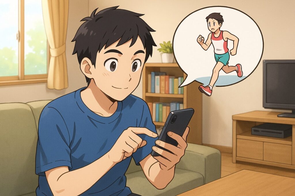 スマホでマラソン大会を検索している男性